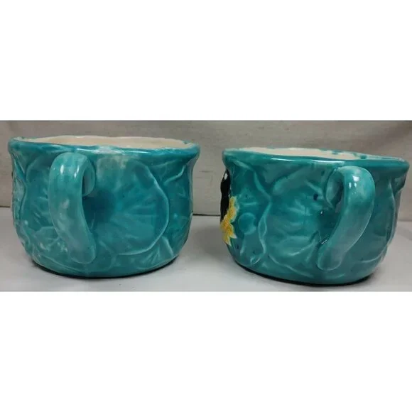 Vintage Ceramic Blue Abstract Hand Painted Serveware Coffee Mug Set Of 2 1988 - Picture 7 of 9